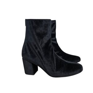 Free People‎ Black Velvet Block Heel Ankle Boots Made in Portugal Size 40 US 10